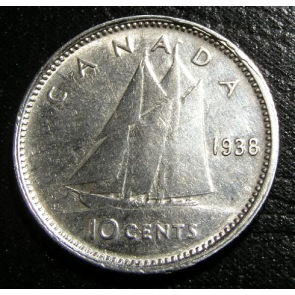 George VI - 10 Cents 1938. AU-50. Silver Canadian Coins - Image 2