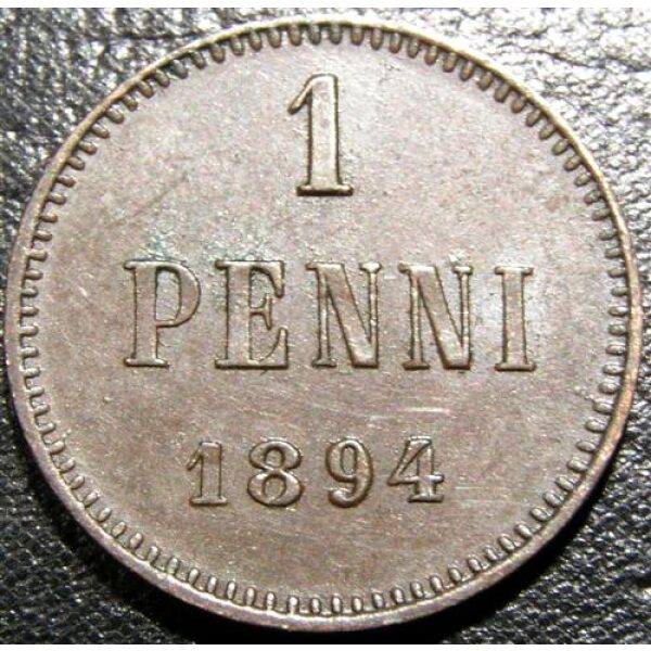 Alexander III -  1 Penni 1894.  XF-45+. Russian Finland coin - Image 2