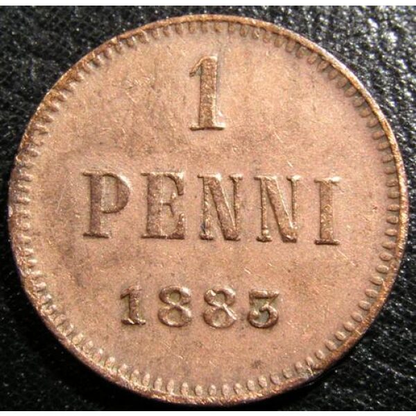 Alexander III -  1 Penni 1883.  XF-40. Russian Finland coin - Image 2