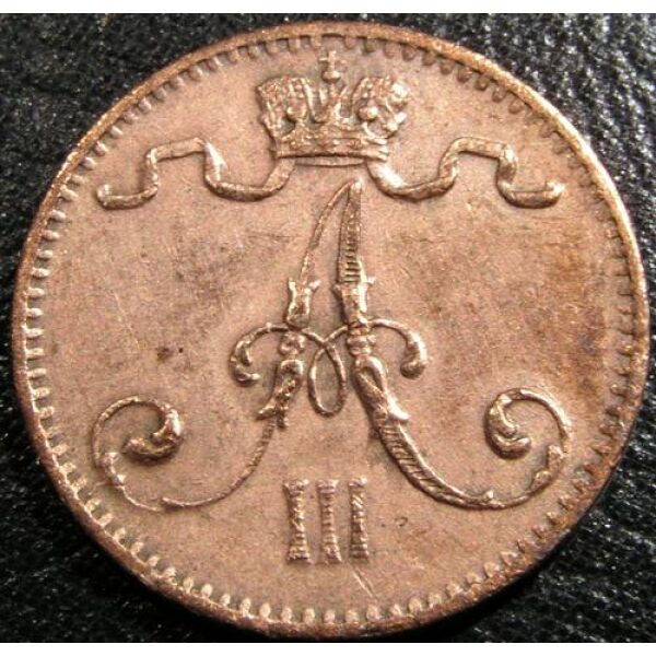 Alexander III -  1 Penni 1883.  XF-40. Russian Finland coin