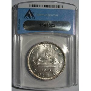 George V - 1 Dollar 1935. UNC BU MS-63 Certified by ANACS. Canadian Coins