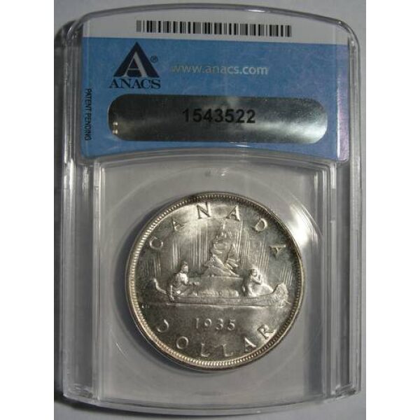 George V - 1 Dollar 1935. UNC BU MS-63 Certified by ANACS. Canadian Coins