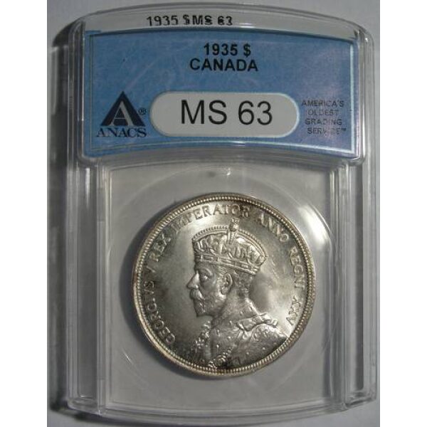 George V - 1 Dollar 1935. UNC BU MS-63 Certified by ANACS. Canadian Coins - Image 4
