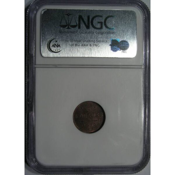 Nicholas II - 1/2 Kopek 1912 SNB Y# 48.1. UNC. MS-65 RB Red by NGC