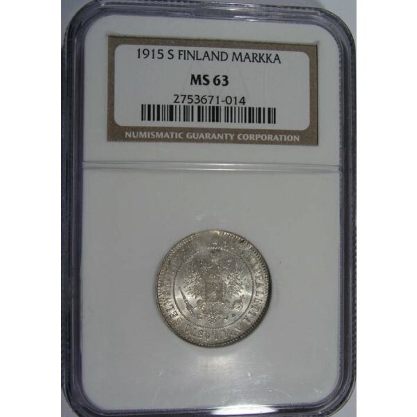 Nicholas II - Marka 1915 S KM# 3.2. MS-63 by NGC. Russian Finland Coin - Image 4