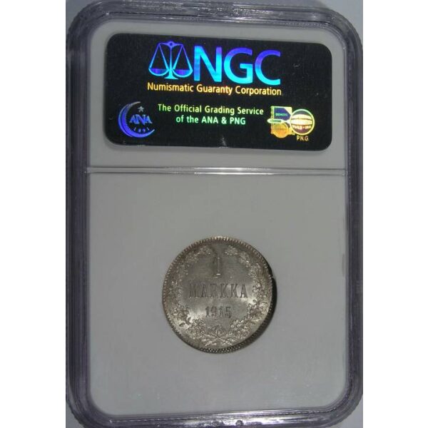 Nicholas II - Marka 1915 S KM# 3.2. MS-63 by NGC. Russian Finland Coin - Image 3