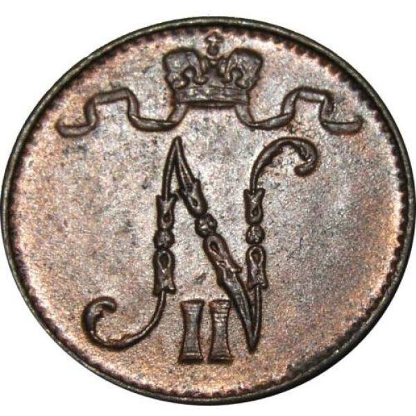 Nicholas II -  1 Penni 1911. UNC. Russian Finland coin