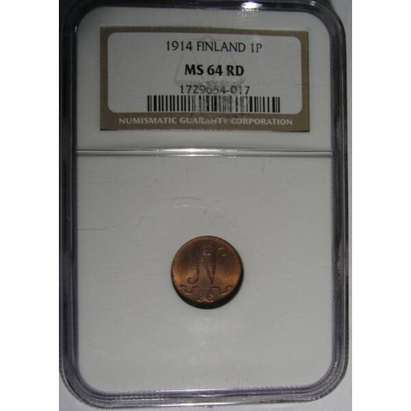 Nicholas II - 1 Penni 1914 KM#13. MS-64 RD FULL RED ! by NGC. Highest graded ! - Image 4