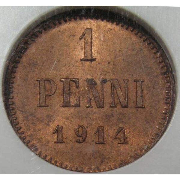 Nicholas II - 1 Penni 1914 KM#13. MS-64 RD FULL RED ! by NGC. Highest graded ! - Image 2
