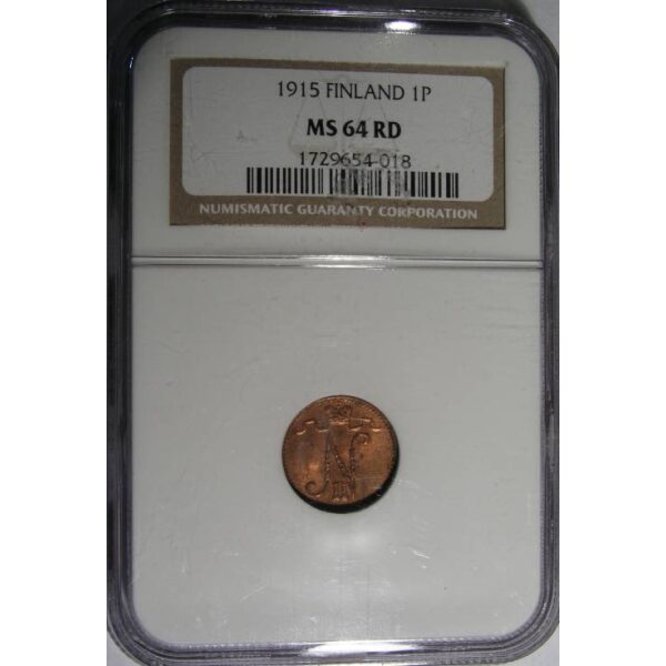 Nicholas II - 1 Penni 1915 KM#13. MS-64 RD FULL RED ! by NGC. Highest graded ! - Image 4