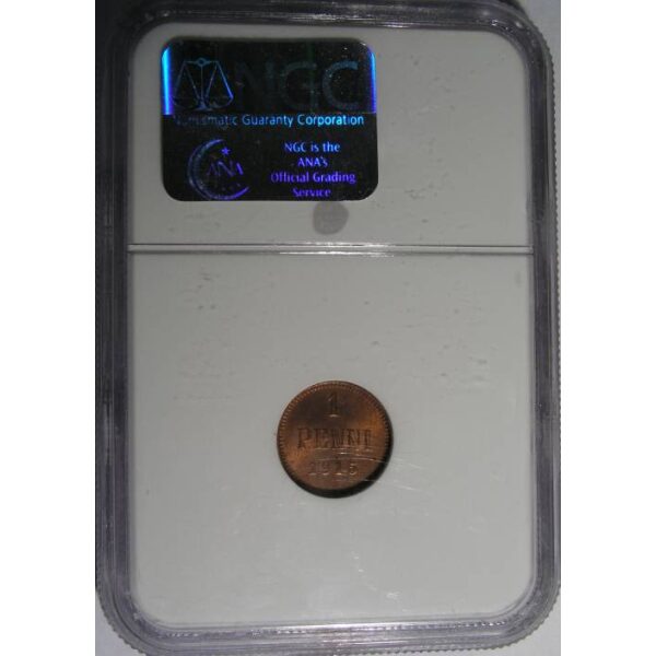 Nicholas II - 1 Penni 1915 KM#13. MS-64 RD FULL RED ! by NGC. Highest graded ! - Image 3