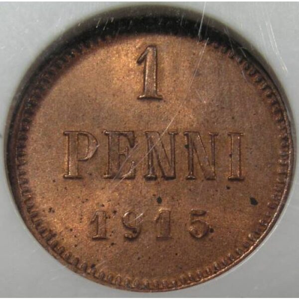 Nicholas II - 1 Penni 1915 KM#13. MS-64 RD FULL RED ! by NGC. Highest graded ! - Image 2